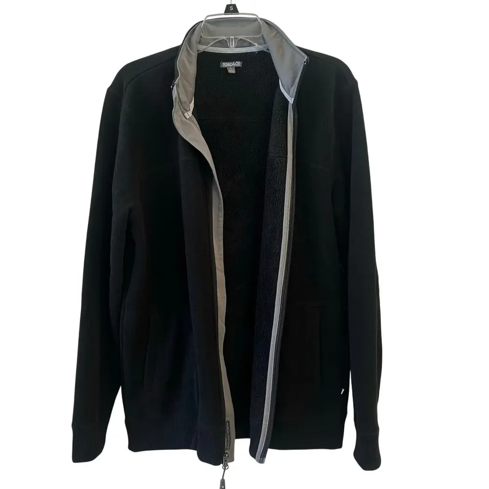 Toad&Co Men’s Large Full Zip Sweater Fleece Jacket Black Gray Heavyweight Casual